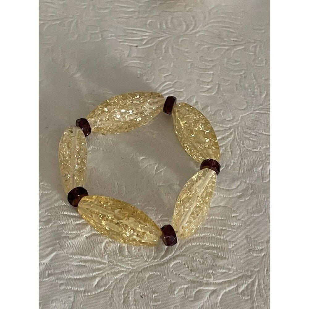 Lemon Amber Beaded Stretch Bracelet Light Yellow Brown